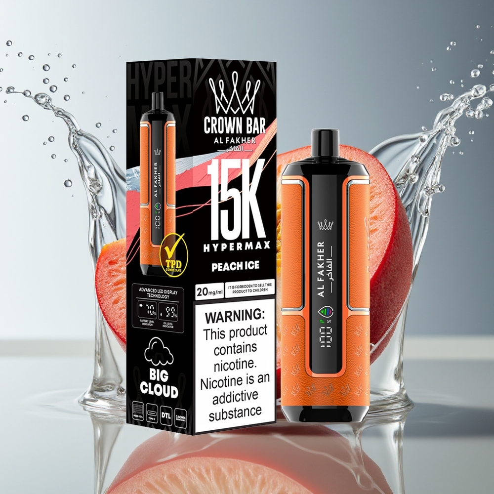 Al Fakher Crown Bar 15K Hypermax Perzik IJs Hypermax Wegwerp Vape Kit 22ml 600mAh Type-C