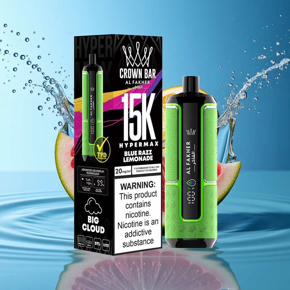 Al Fakher Crown Bar 15K Hypermax Wegwerp Vape Kit Blauwe Framboos Limonade