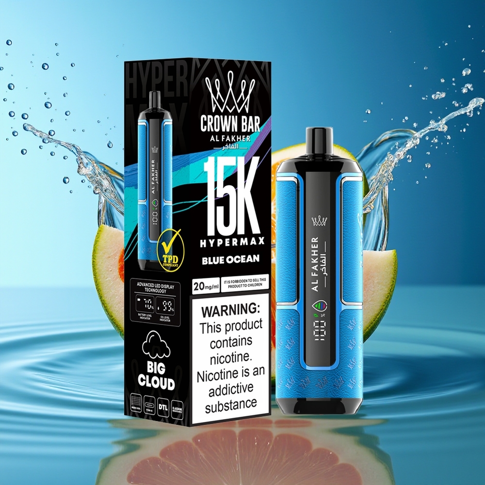 Al Fakher Crown Bar 15K Hypermax Wegwerp Vape Kit Blauwe Oceaan 22ml 600mAh Type-C DTL 6mg