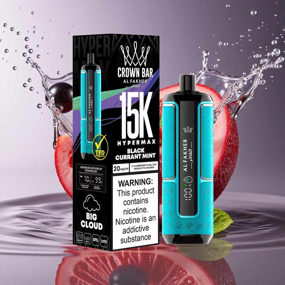 Al Fakher Crown Bar 15K Hypermax Zwarte Bes Munt Hypermax Wegwerp Vape Kit