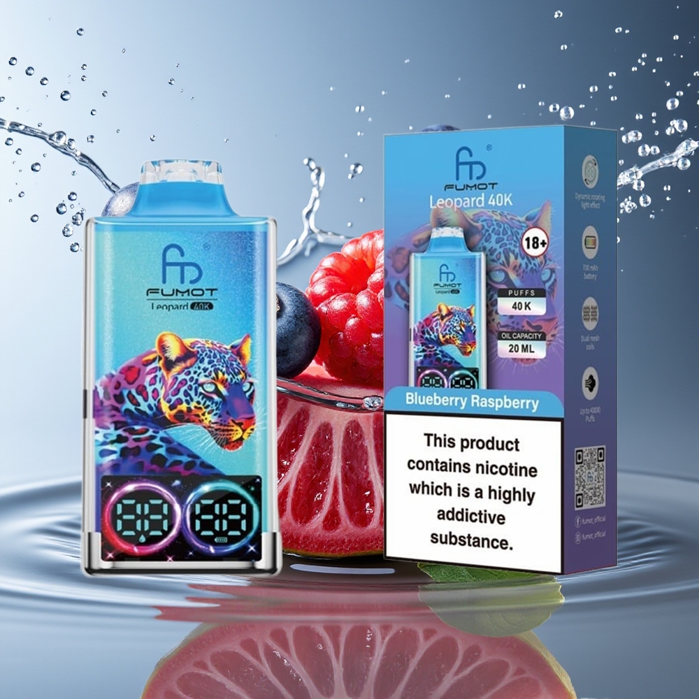 Fumot Leopard 40K Puffs Blauwe Bes Framboos Dual Mesh Type-C 700mAh 0-5% Nicotine