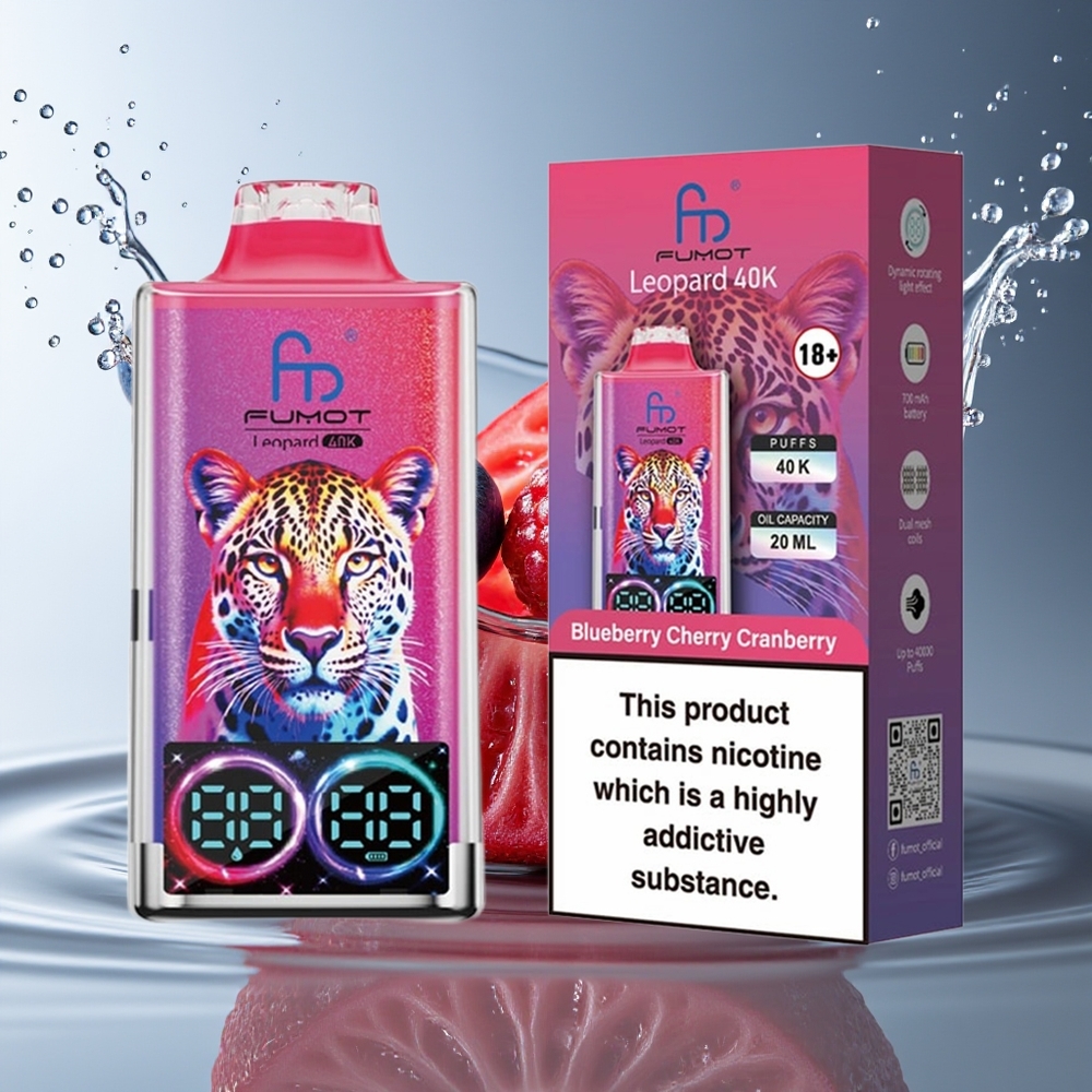 Fumot Leopard 40K Puffs Blauwe Bes Kers Cranberry Dual Mesh Type-C 700mAh 0-5% Nicotine