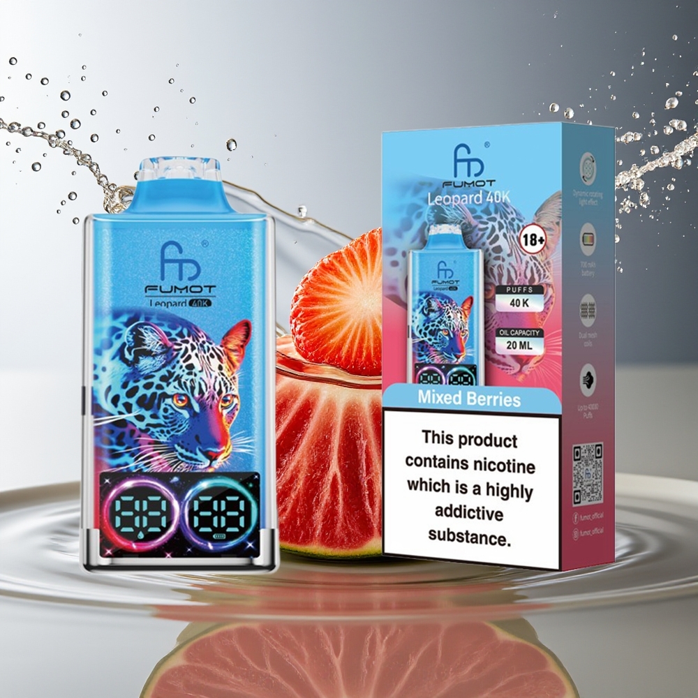 Fumot Luipaard 40K Puffs Wegwerp Vape Gemengde Bessen 5% Nicotine 700mAh Dual Mesh Type-C Digitaal Display