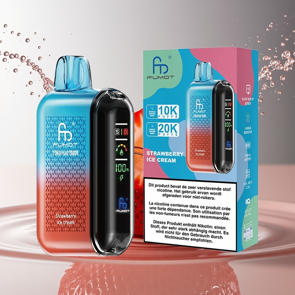 Fumot Tornado 20000 Puffs Aardbei IJscroom Dual Mesh 20ml 850mAh Display Airflow 2%