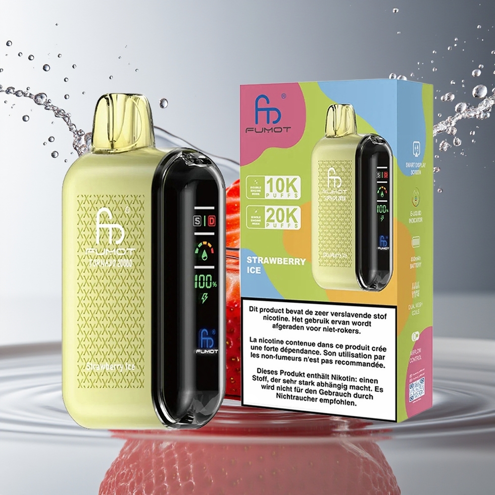 Fumot Tornado 20000 Puffs Aardbei Ijs Dual Mesh Coil Smart Display