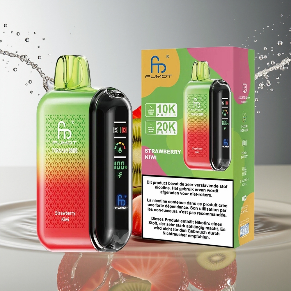 Fumot Tornado 20000 Puffs Aardbei Kiwi Dual Mesh 20ml 850mAh Display Luchtstroom