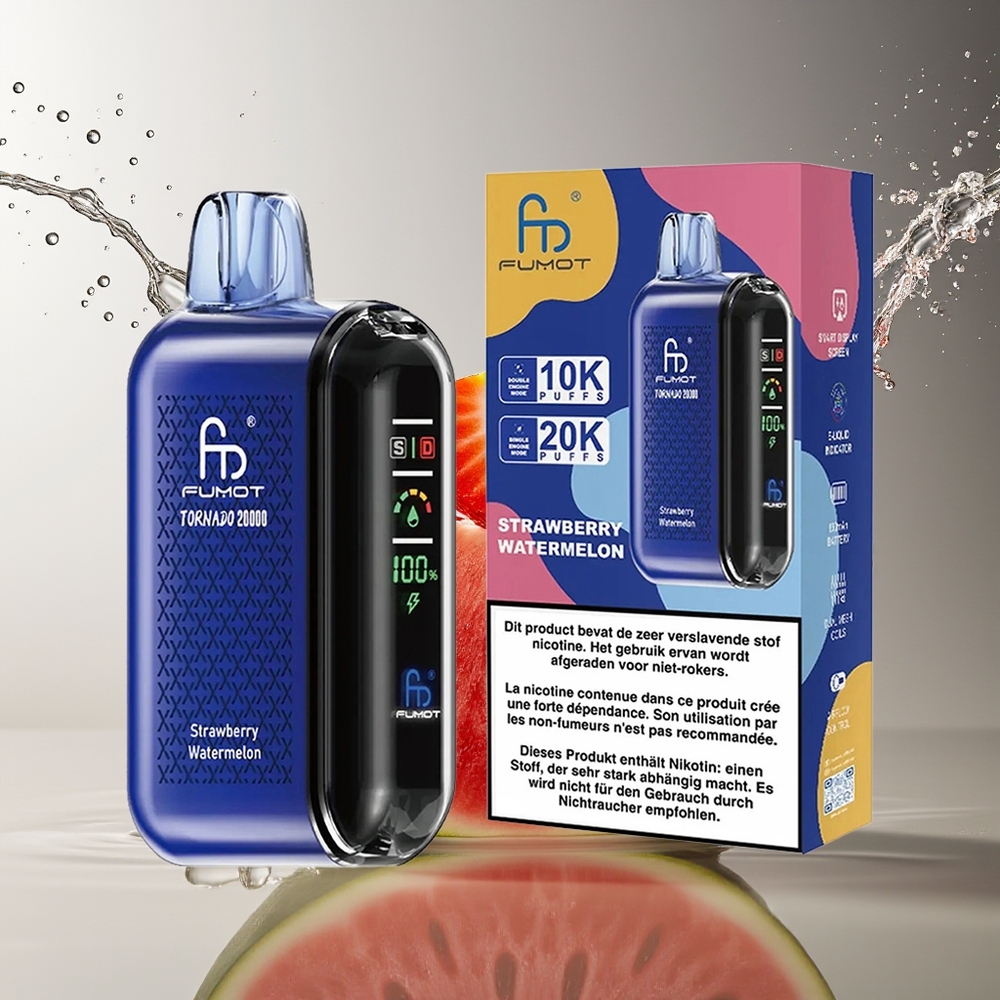 Fumot Tornado 20000 Puffs Aardbei Watermeloen Dual Mesh 20ml 850mAh Display