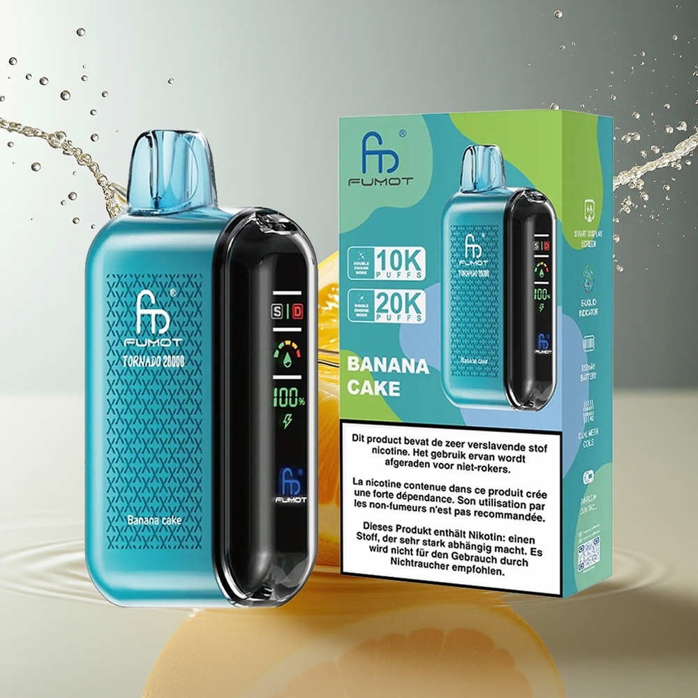 Fumot Tornado 20000 Puffs Banaan Cake Dual Mesh Smart Display Luchtstroom