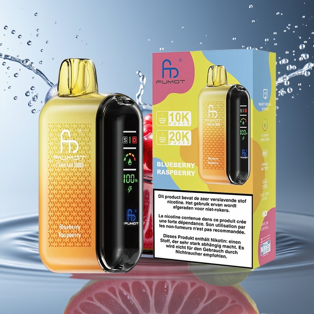 Fumot Tornado 20000 Puffs Blauwe Bes Framboos Dual Mesh 20ml 850mAh Display Luchtstroom