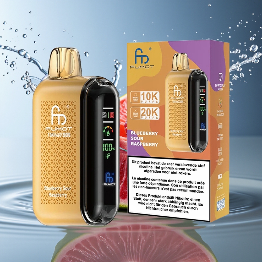 Fumot Tornado 20000 Puffs Bosbes Zure Framboos Dual Mesh Smart Display Luchtstroom