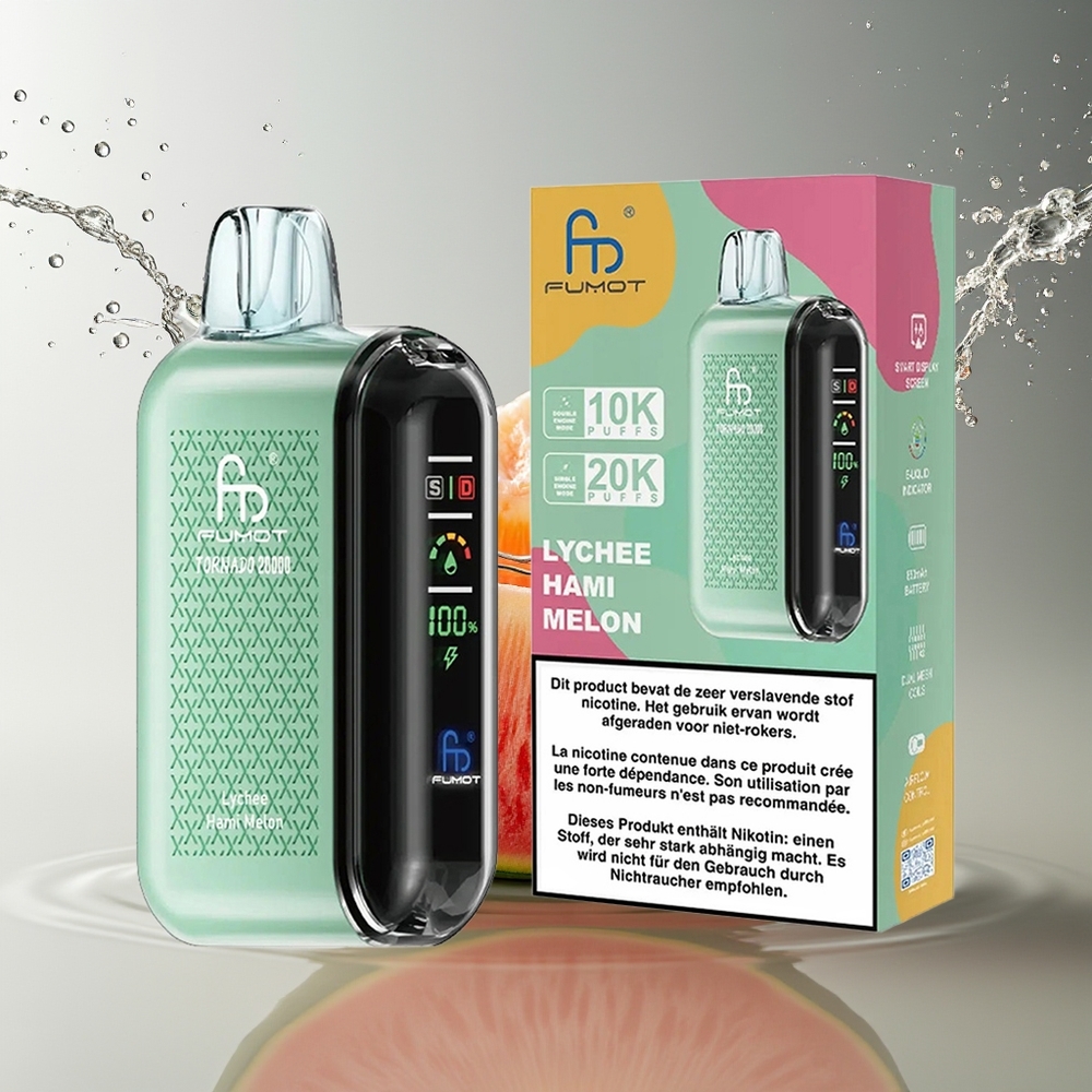 Fumot Tornado 20000 Puffs Dual Mesh Litchi Hami Meloen Smart Display Airflow