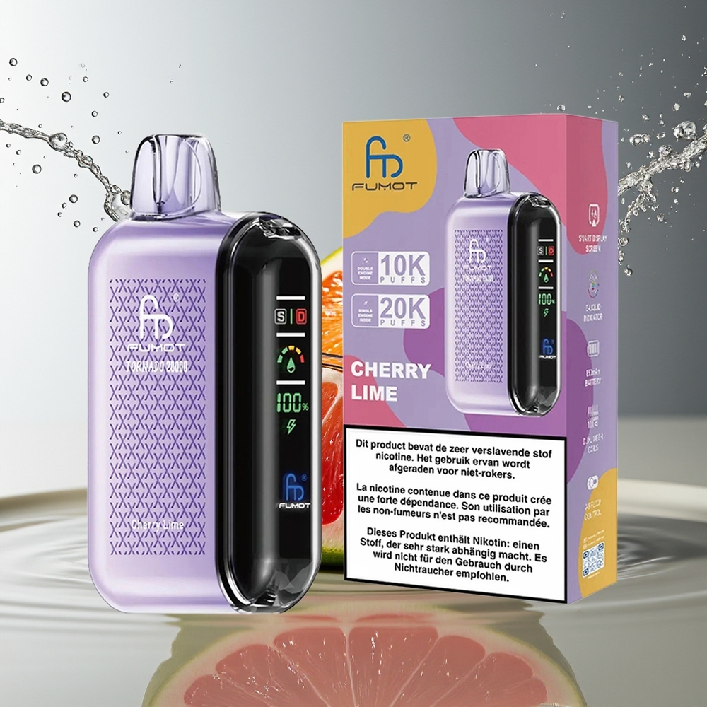 Fumot Tornado 20000 Puffs Kers Limoen Dual Mesh Smart Display Luchtstroom