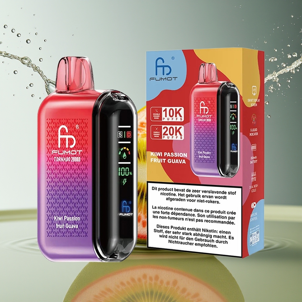 Fumot Tornado 20000 Puffs Kiwi Passievrucht Guave Dual Mesh Coil Smart Display