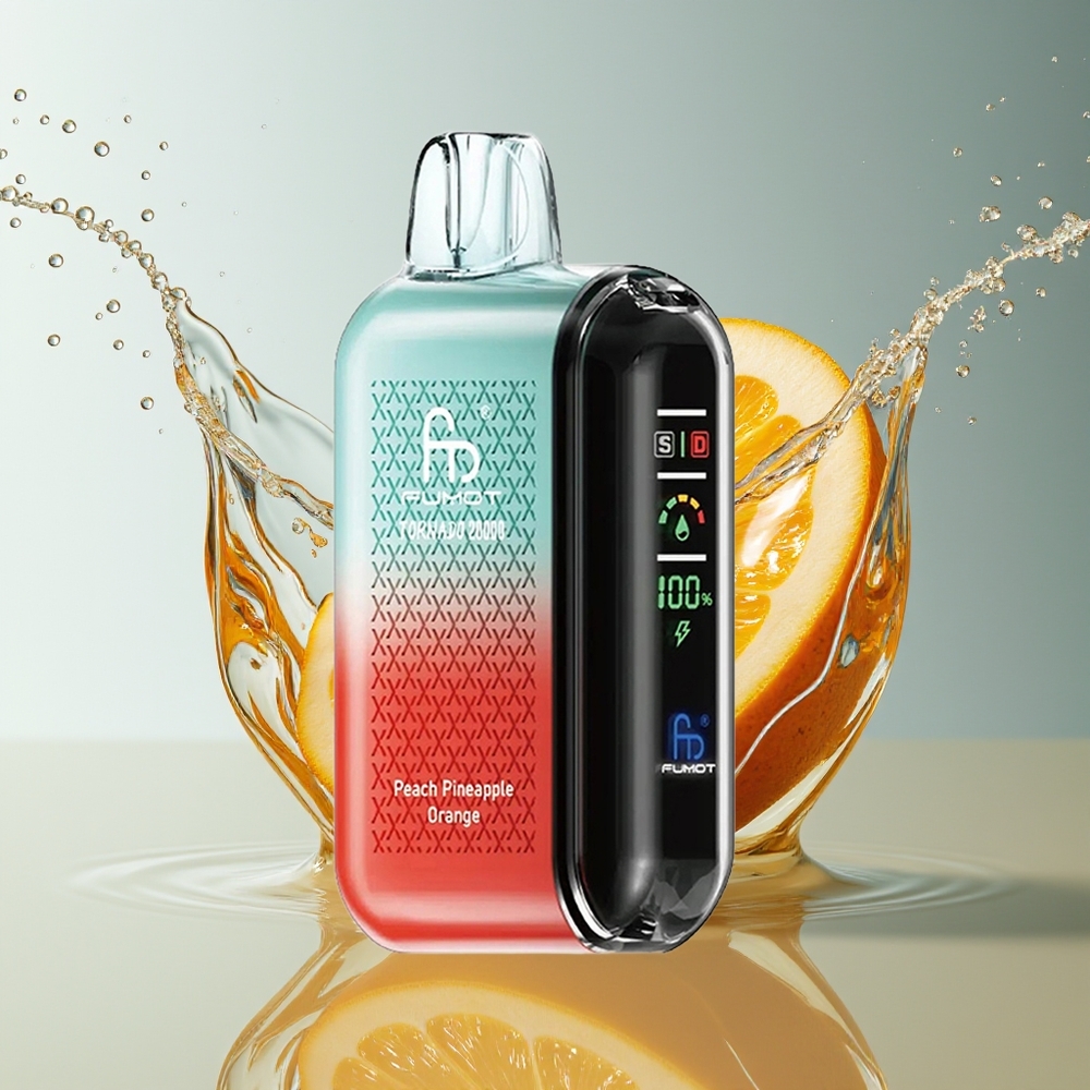 Fumot Tornado 20000 Puffs Perzik Ananas Sinaasappel Dual Mesh Coil Smart Display