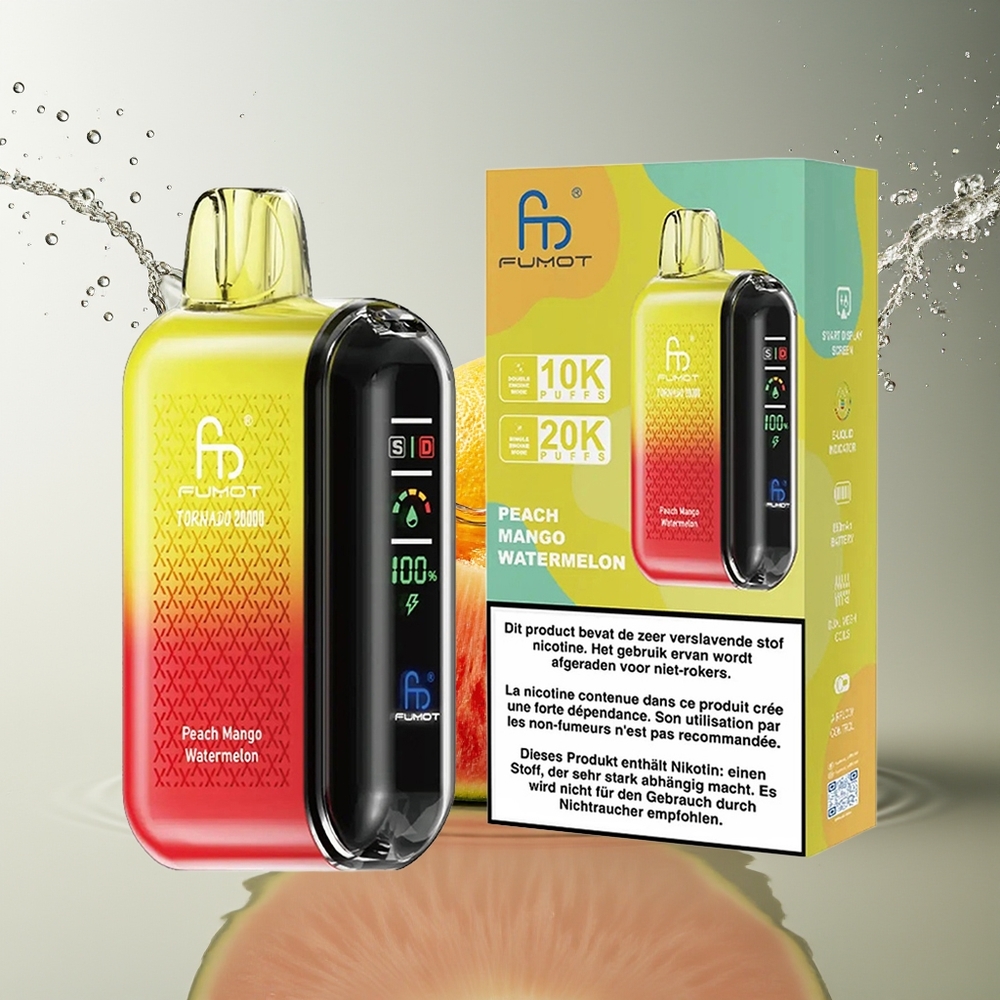 Fumot Tornado 20000 Puffs Perzik Mango Watermeloen Dual Mesh 20ml 850mAh
