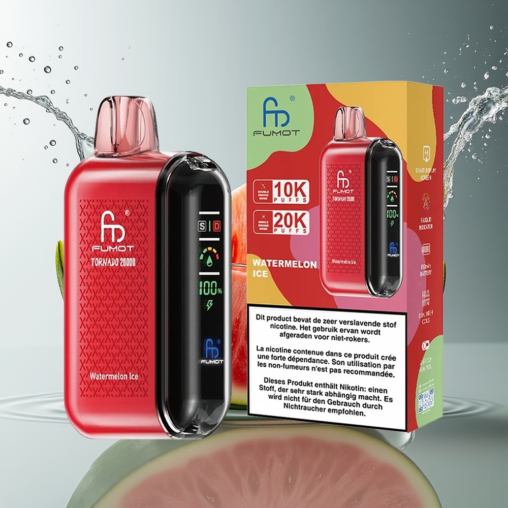 Fumot Tornado 20000 Puffs Watermeloen IJs Dual Mesh Coil Smart Display Airflow