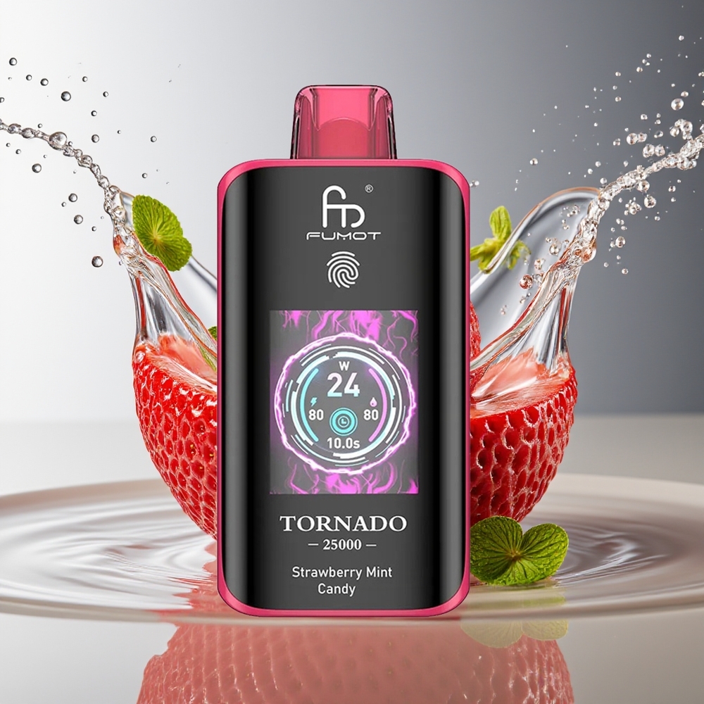 Fumot Tornado 25000 Puffs Aardbei Munt Snoep HD Scherm 700mAh 20ml Type-C