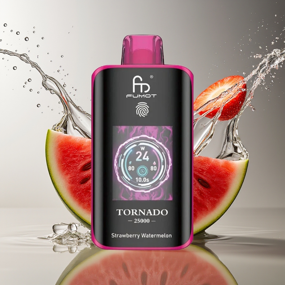 Fumot Tornado 25000 Puffs Aardbei Watermeloen HD Scherm 700mAh Type-C Oplaadbaar