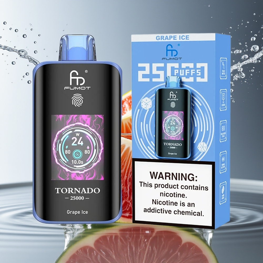 Fumot Tornado 25000 Puffs Druiven IJs HD Scherm 700mAh 20ml Type-C Oplaadbaar