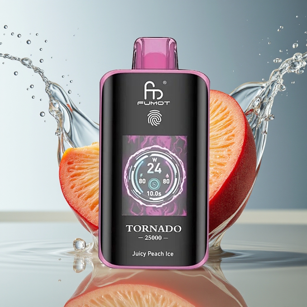 Fumot Tornado 25000 Puffs HD Scherm Juicy Peach IJs 700mAh Type-C Oplaadbaar