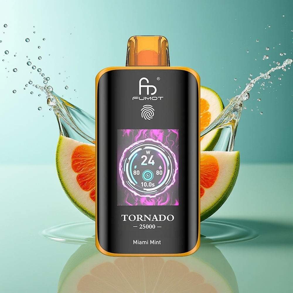 Fumot Tornado 25000 Puffs Miami Munt HD Scherm 700mAh Oplaadbaar Type-C