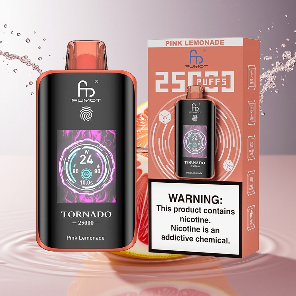 Fumot Tornado 25000 Puffs Roze Citroenlimonade HD Scherm 700mAh 20ml Type-C