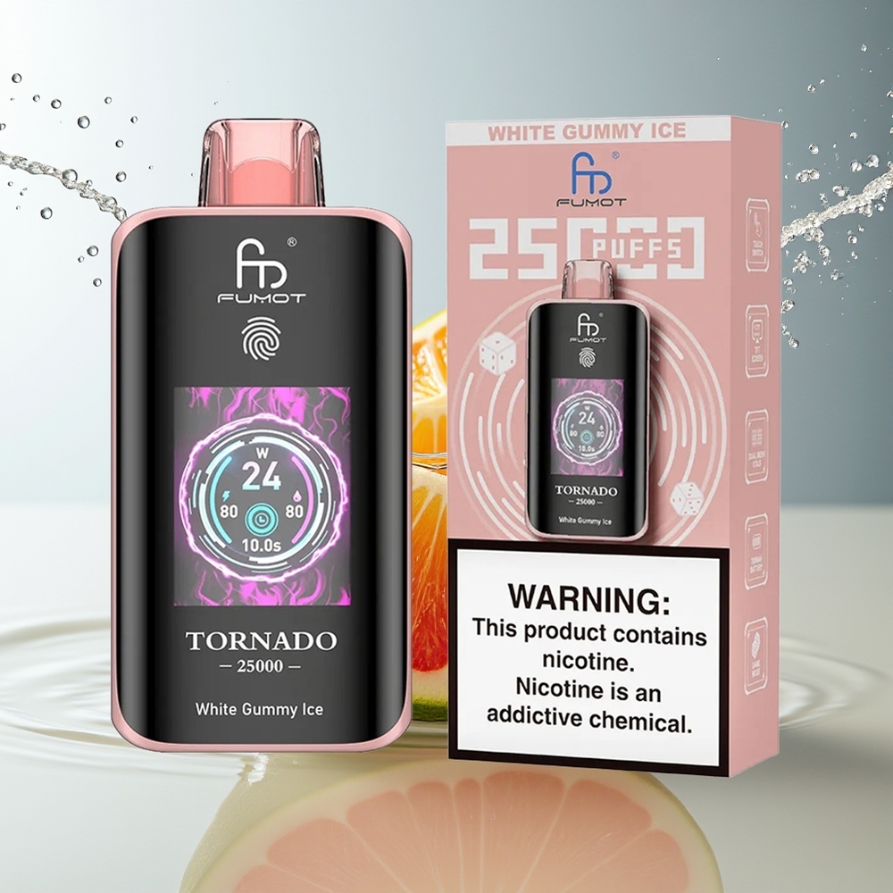 Fumot Tornado 25000 Puffs Wit Gummy IJs HD Scherm 700mAh 20ml Type-C