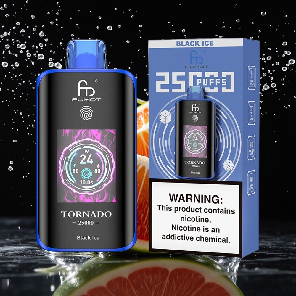 Fumot Tornado 25000 Puffs Zwart IJs HD Scherm 700mAh 20ml Type-C