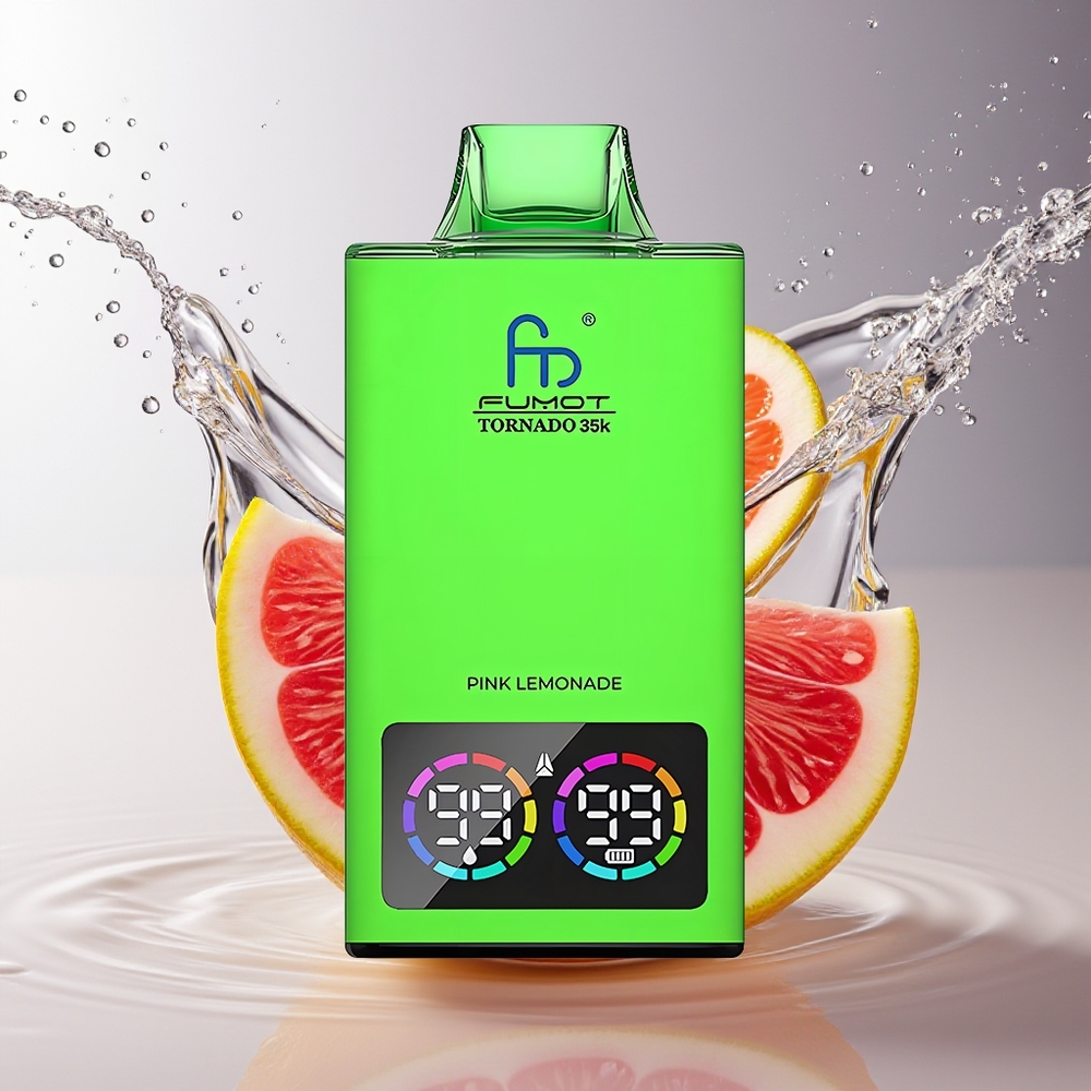 Fumot Tornado 35K 35000 Puffs Roze Limonade Dual Mesh Coil RGB Lights USB-C