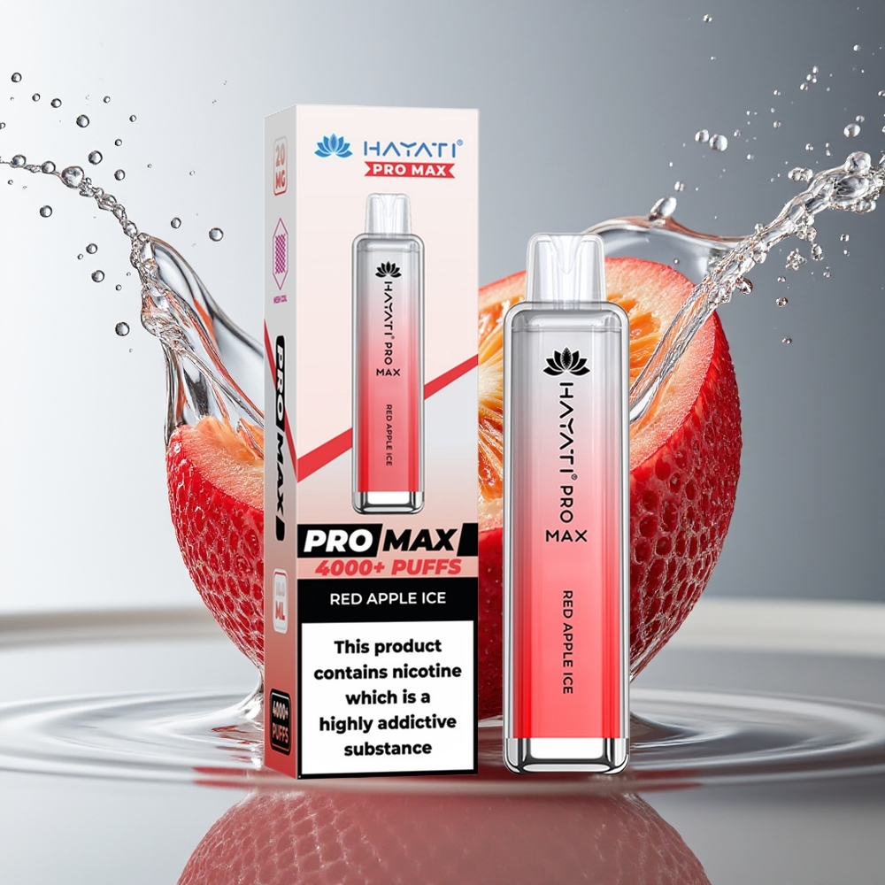 Hayati Pro Max 4000 Puffs Wegwerp Vape Rode Appel IJs LED Oplaadbaar