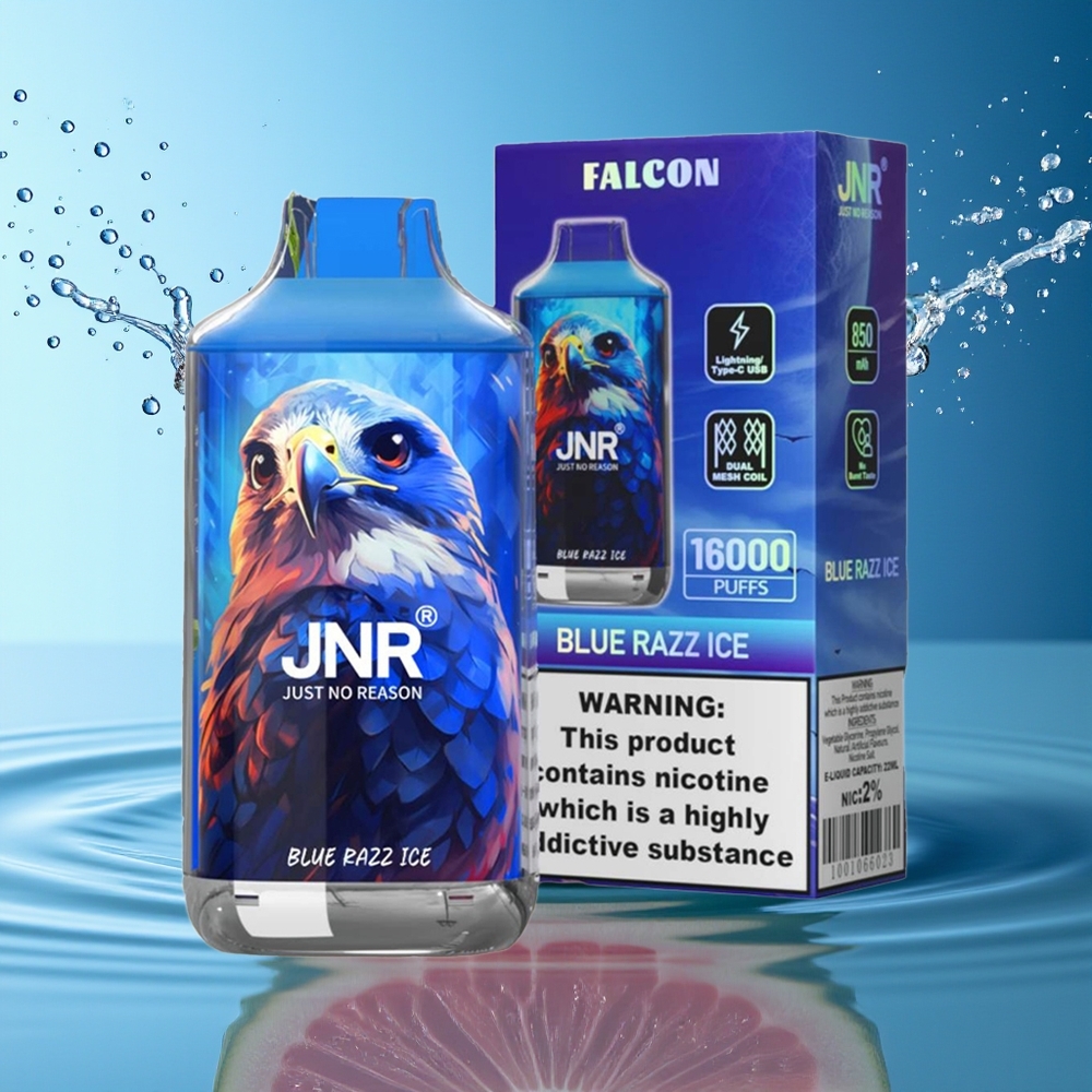 JNR Falcon 16000 Puffs 850mAh 22ml Dual Mesh Blauwe Framboos Ijs Type C LED 0%2%