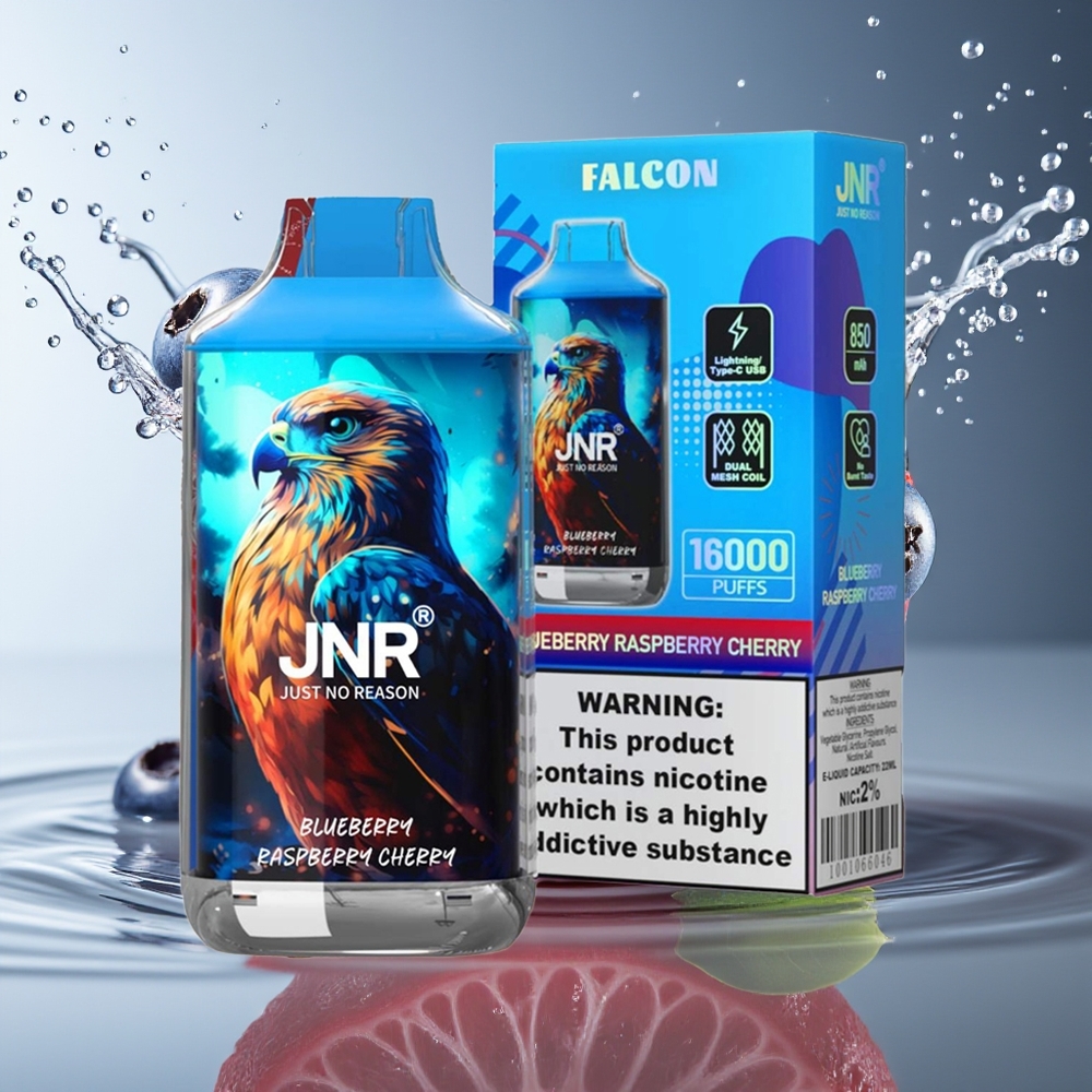 JNR Falcon 16000 Puffs Blauwe Bes Framboos Kers Dual Mesh Coil Smart LED