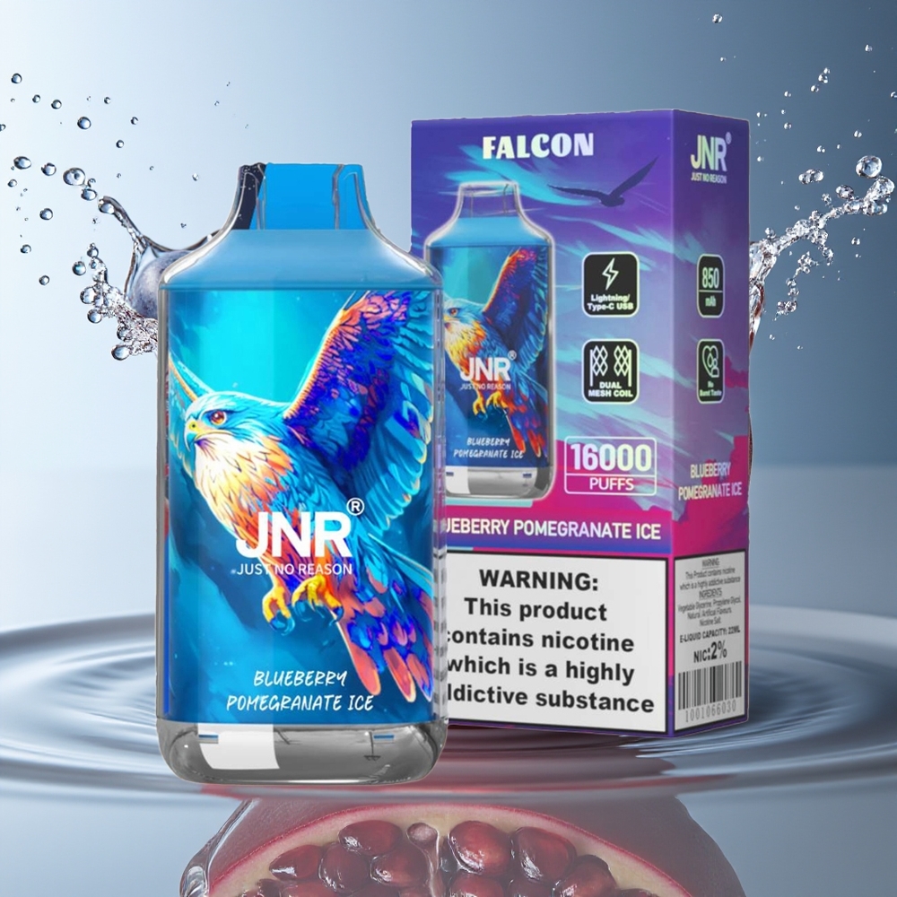 JNR Falcon 16000 Puffs Blauwe Bes Granaatappel IJs Dual Mesh LED Type C 22ml