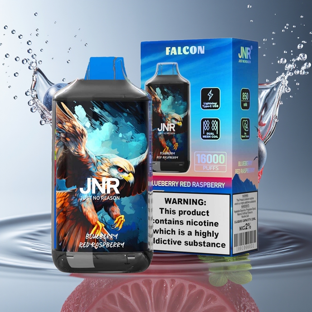 JNR Falcon 16000 Puffs Blauwe Bes Rode Framboos 850mAh 22ml Dual Mesh Type C LED 0%2%