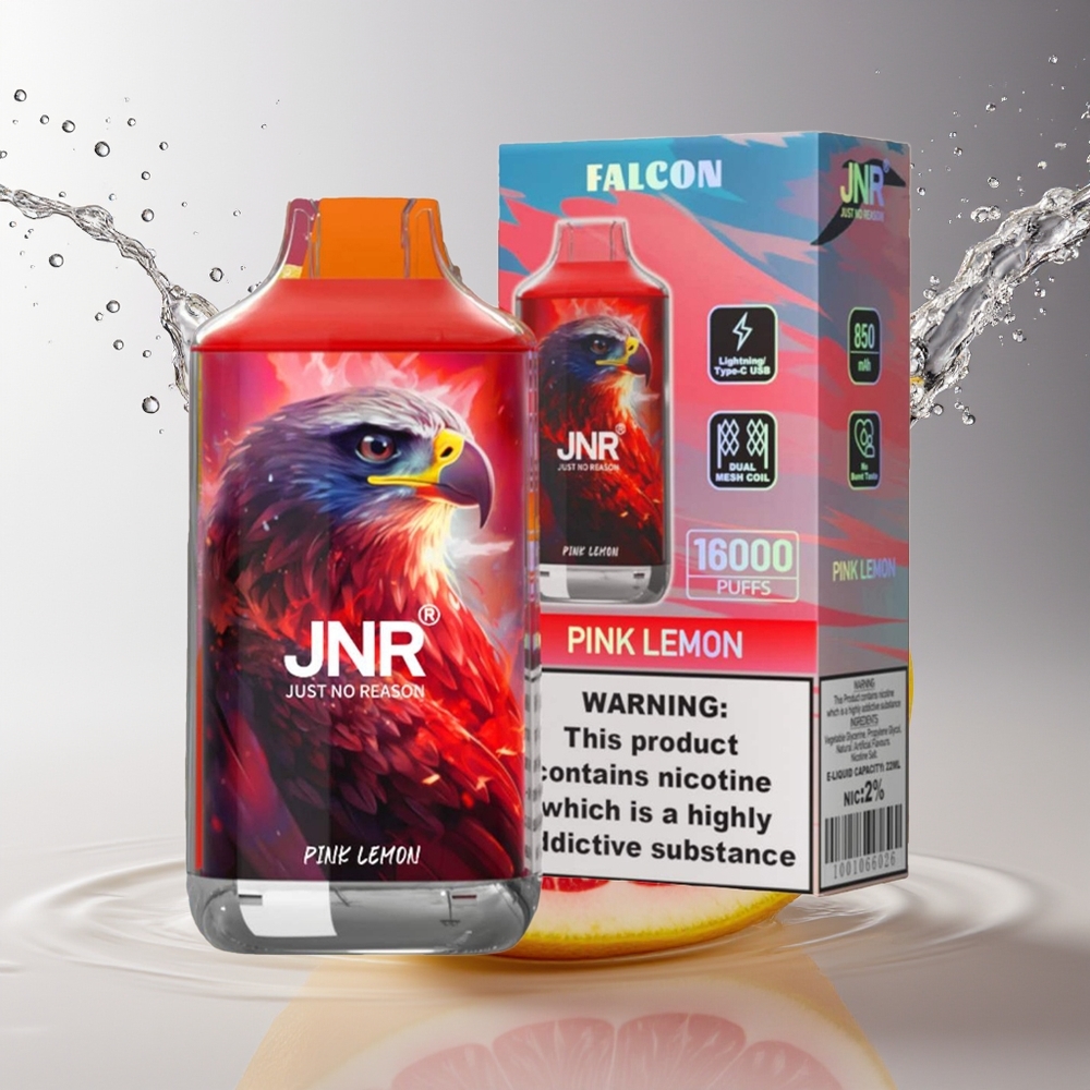 JNR Falcon 16000 Puffs Roze Citroen Dual Mesh Coil Smart LED Display Type C