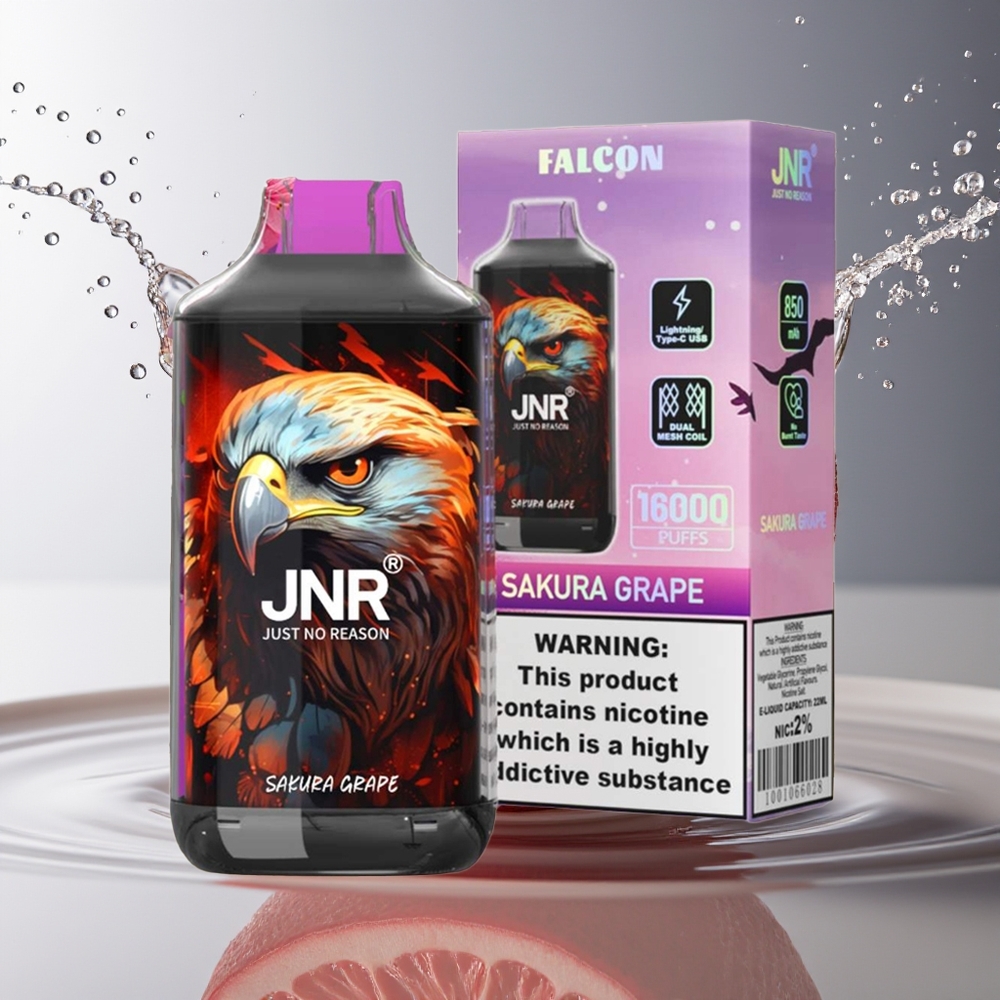 JNR Falcon 16000 Puffs Sakura Druif Dual Mesh LED Type C 850mAh 22ml 0%2%