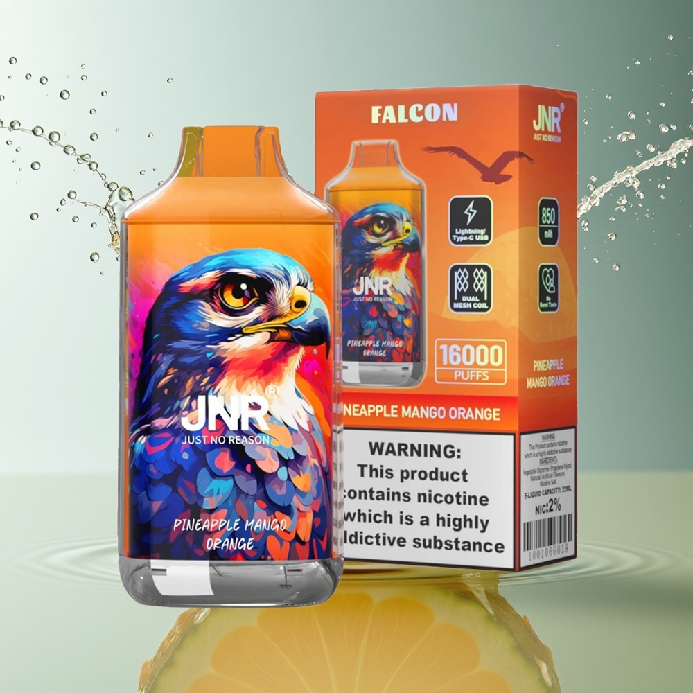 JNR Falcon 16000 Puffs Wegwerp Vape Ananas Mango Sinaasappel 850mAh 22ml Dual Mesh Coil LED