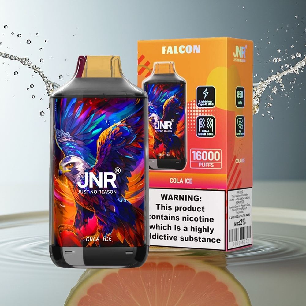 JNR Falcon 16000 Puffs Wegwerp Vape Cola IJs 850mAh 22ml Dual Mesh Type C LED 0%2%