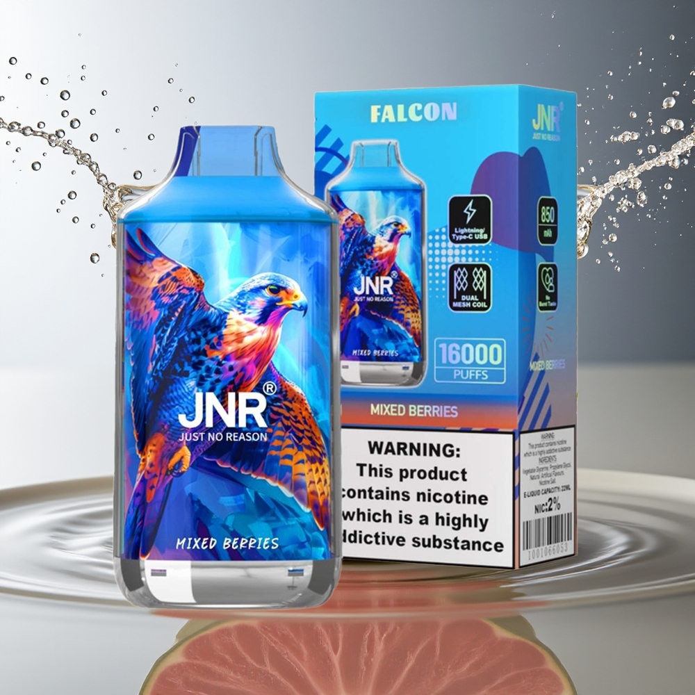 JNR Falcon 16000 Puffs Wegwerp Vape Gemengde Bessen 850 mAh 22ml Dual Mesh Coil Type C LED 0%2%