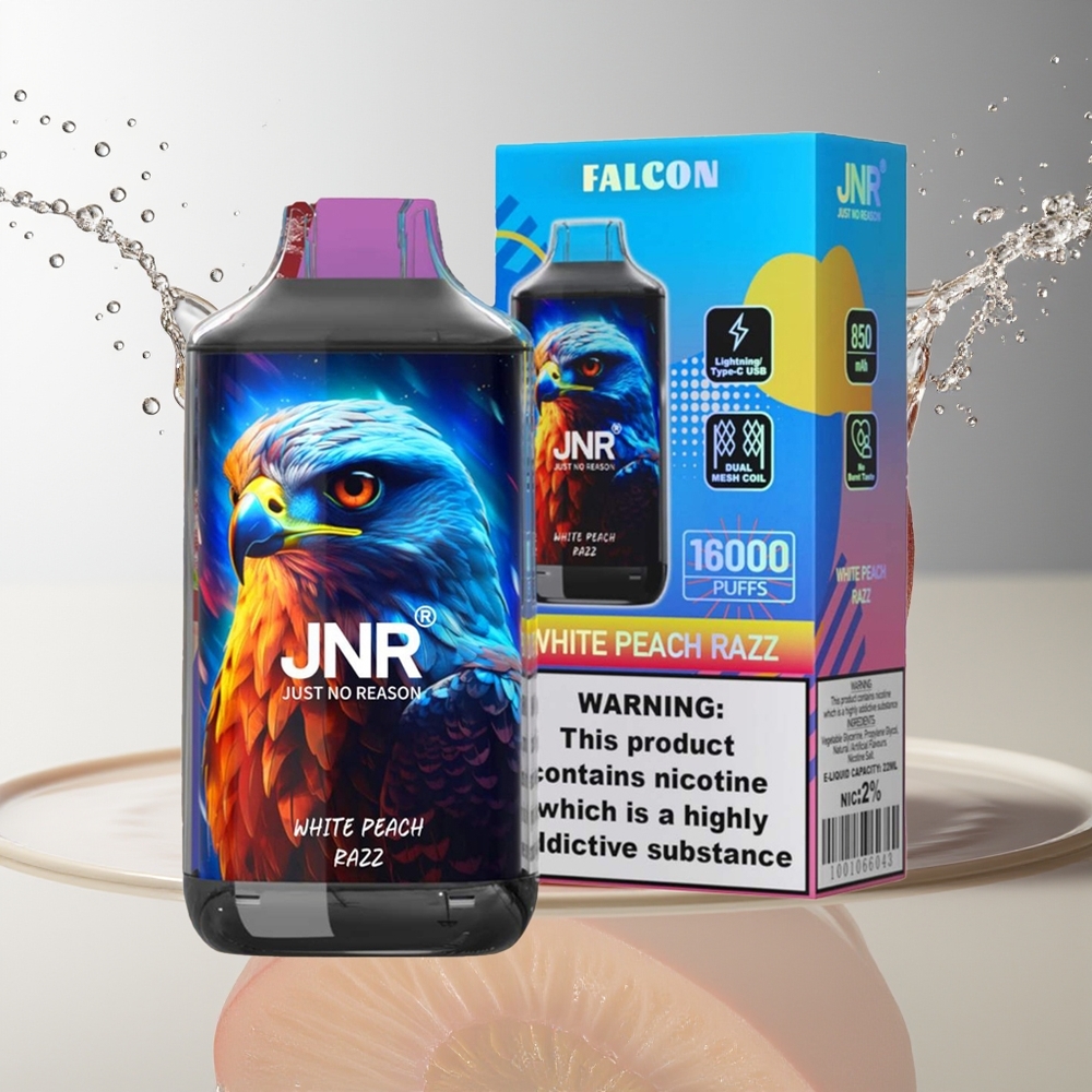 JNR Falcon 16000 Puffs Wegwerp Vape Witte Perzik Razz 850mAh 22ml Dual Mesh