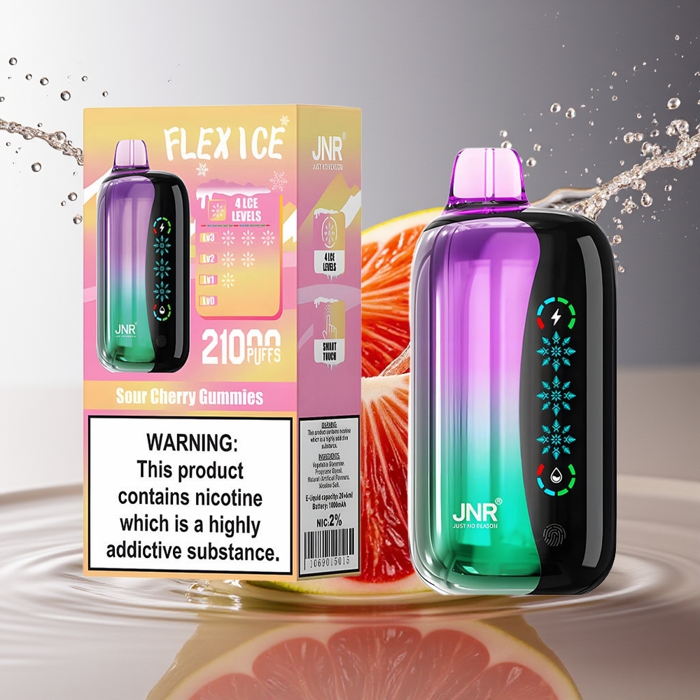 JNR Flex Ice 21000 Puffs Zure Kersen Gummies Aanpasbare IJs Scherm 26ml Dual Mesh Type-C
