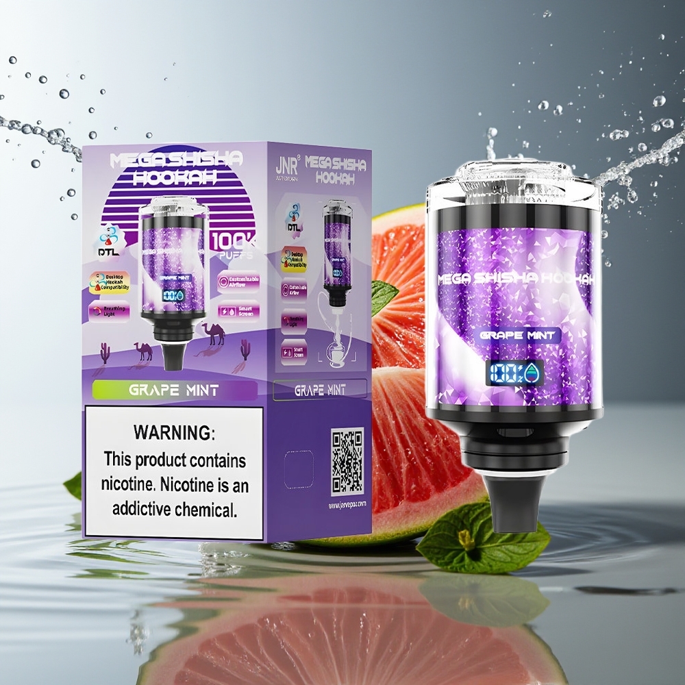 JNR Mega Shisha Hookah 100K 60ml 2200mAh Druif Munt Desktop Type-C Licht Scherm Luchtstroom