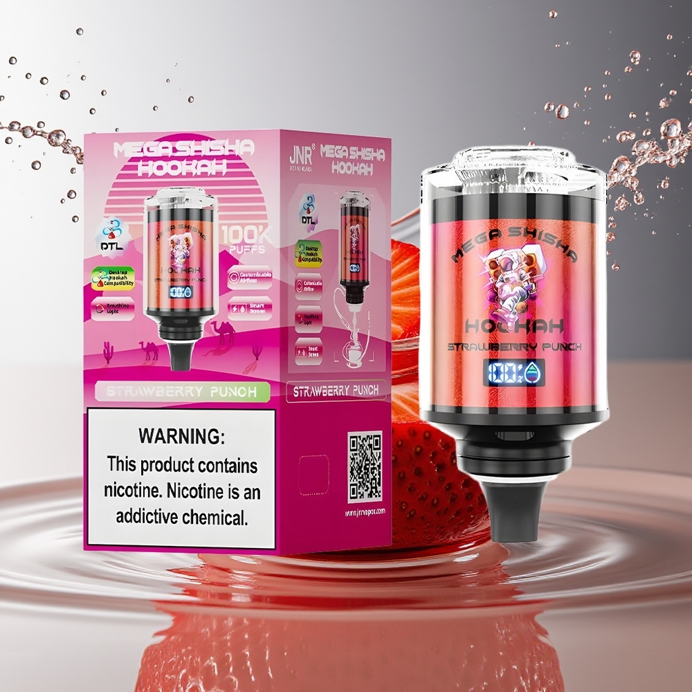JNR Mega Shisha Hookah 100K Aardbei Punch Desktop Type-C 2200mAh Scherm
