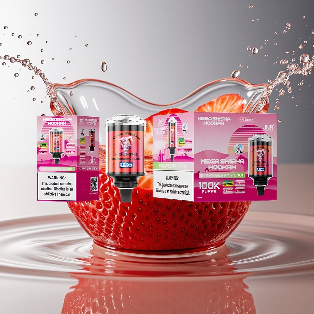 JNR Mega Shisha Hookah 100K Aardbei Punch Desktop Type-C 2200mAh Scherm