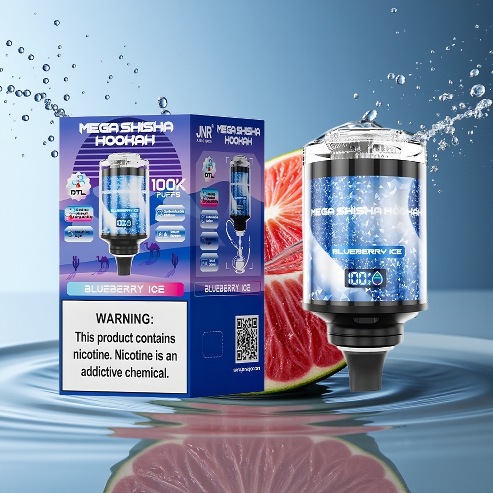 JNR Mega Shisha Hookah 100K Blauwe Bes IJs Desktop Type-C 2200mAh Ademend Licht
