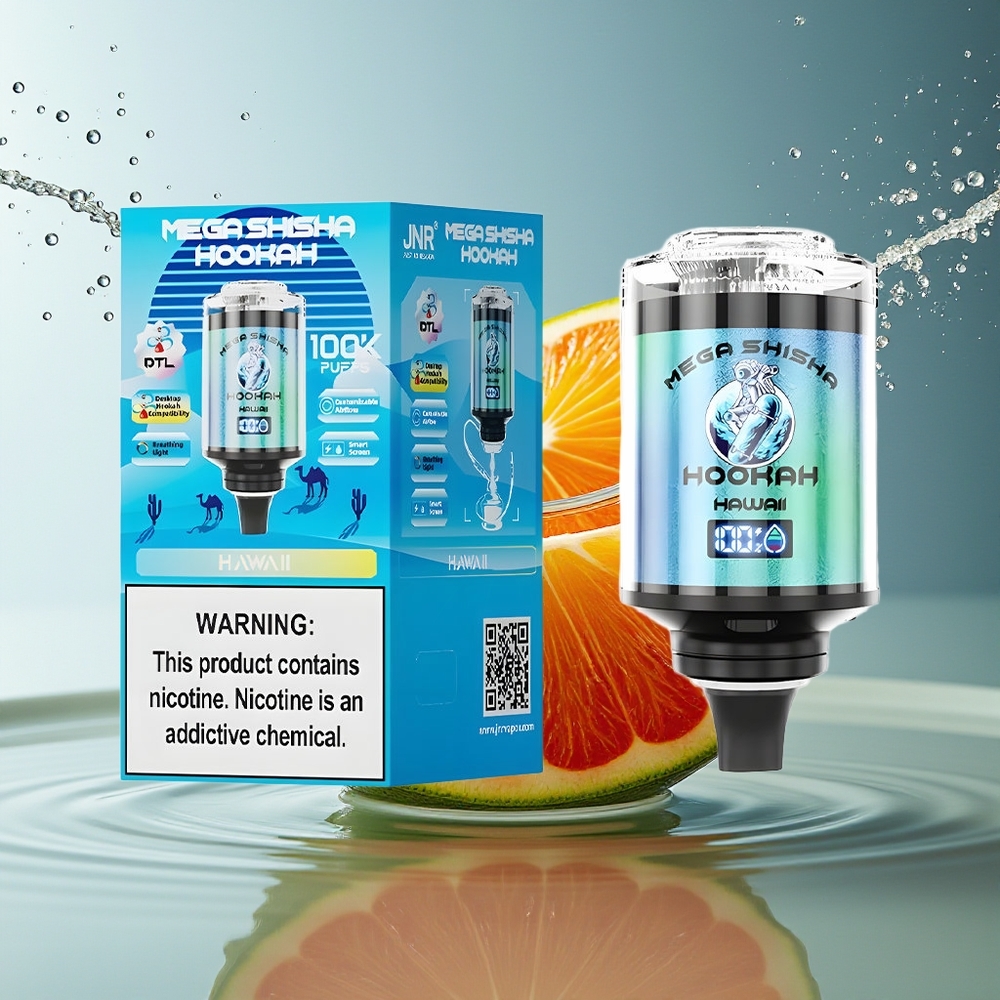 JNR Mega Shisha Hookah 100K Hawaii 60ml 2200mAh Type-C 2% Nicotine Scherm Luchtregeling
