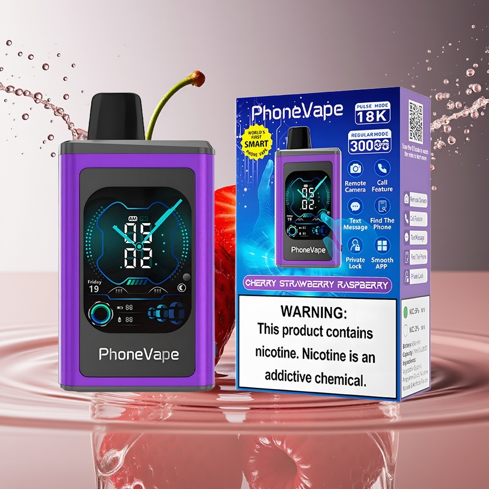 JNR PhoneVape 30000 puffs Kers Aardbei Framboos Oplaadbaar Scherm Luchtstroom Turbo App