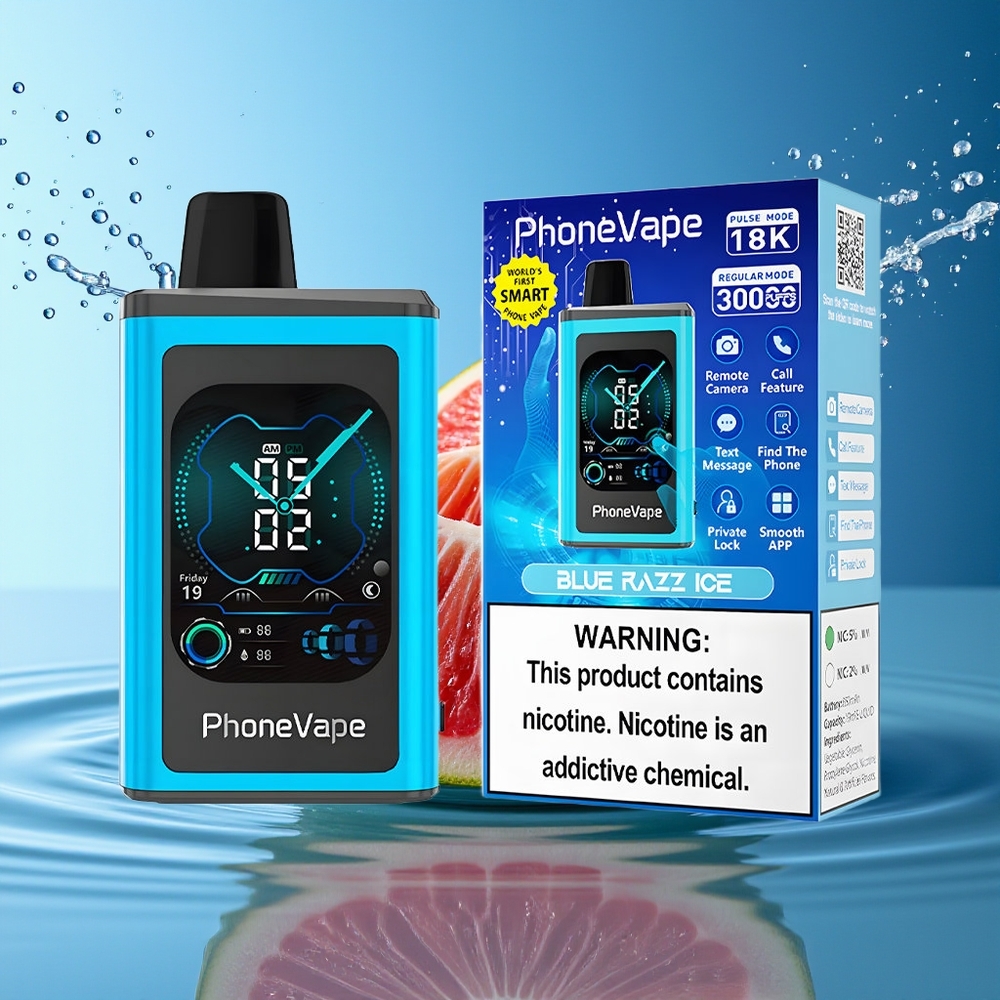 JNR PhoneVape 30000 puffs Wegwerp Vape Blauwe Razz IJs Type-C Oplaadbaar Scherm
