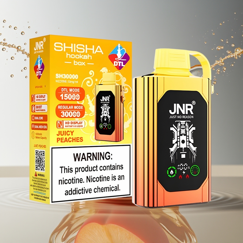 JNR Shisha Hookah Box 20500 Puffs HD Display 25ml 1000mAh Type-C Juicy Peaches Dual Mesh