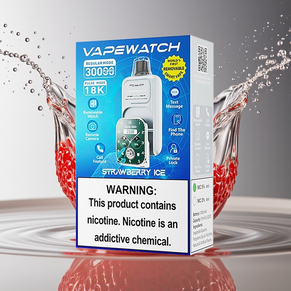 JNR VapeWatch 30000 Puffs Aardbei IJs 1000mAh 19mL 5% Dual Mesh Coil Type-C